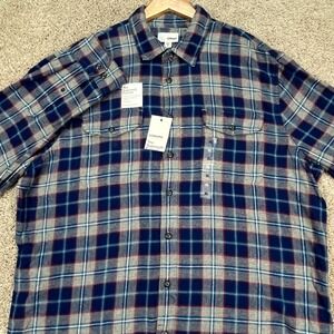 Sonoma Button Down Shirt Mens XL Navy Blue Grey Red Plaid Flannel Twill NEW